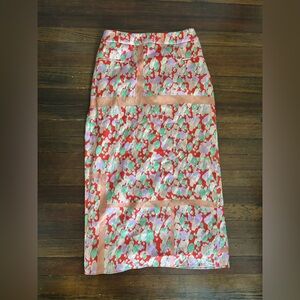 Rejina Pyo Multicolor Floral midi Pencil Skirt silk satin feel US 6